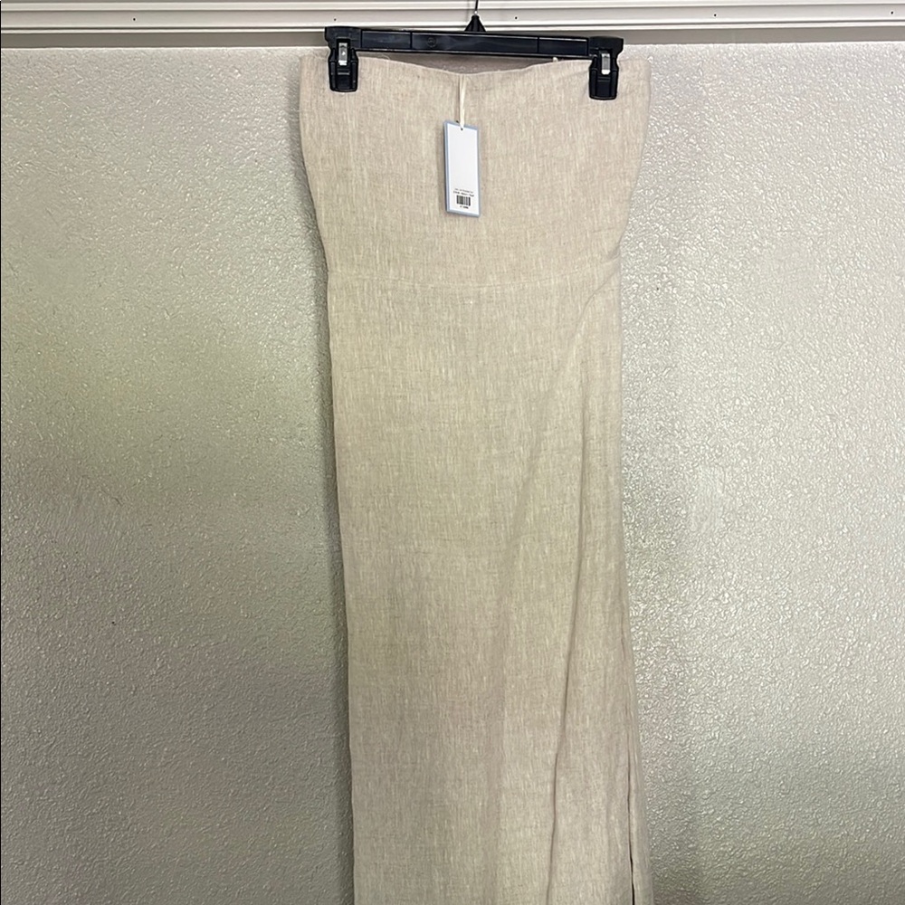Strapless linen Cream Maxi Pencil Dress